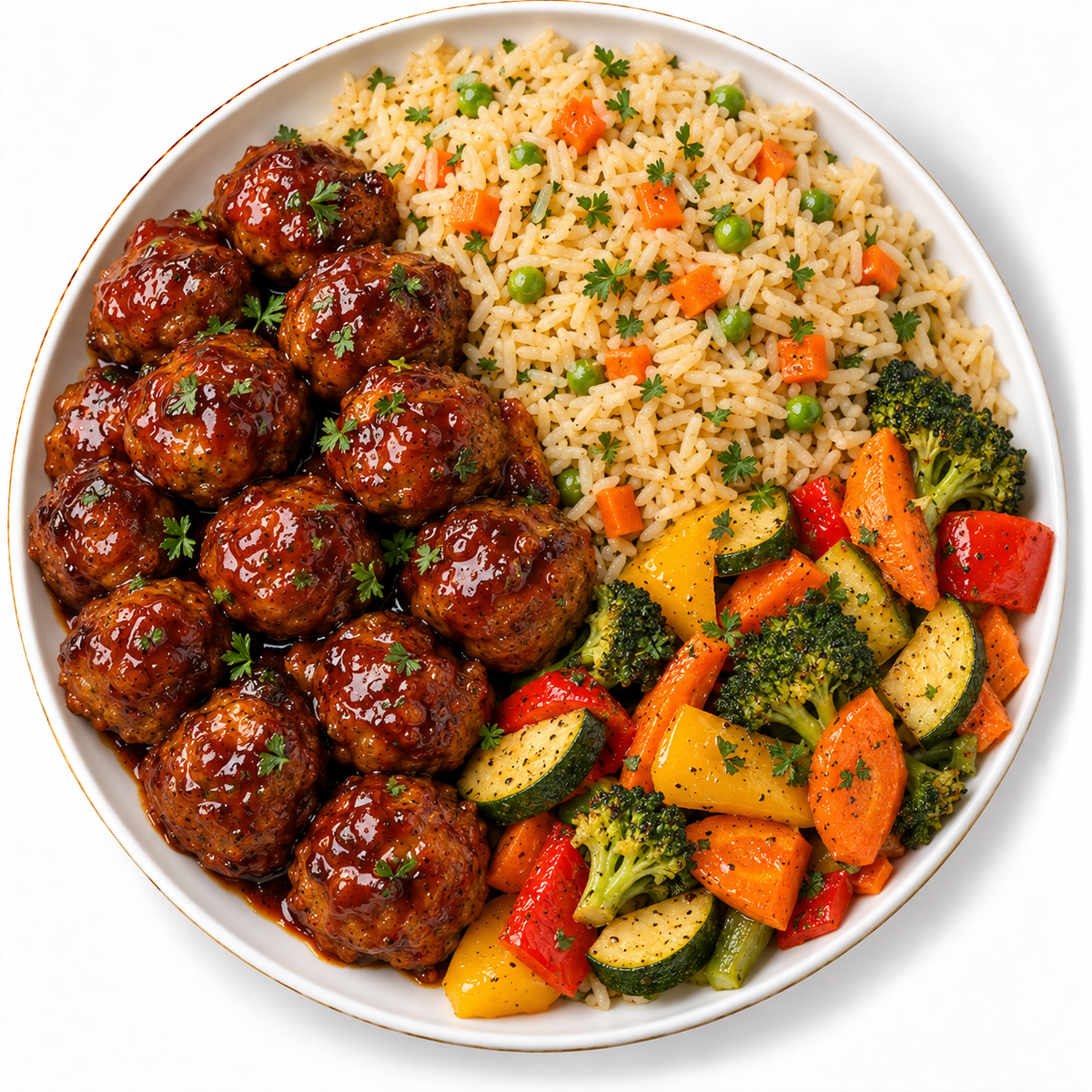Honey BBQ Meatballs Tray with Rice Pilaf & Veggies